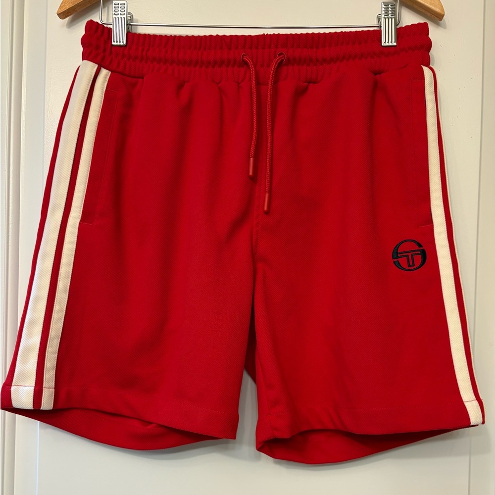 Red Men's Shorts with White Stripes